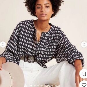 Anthropologie Black and Cream Patterned Blouse